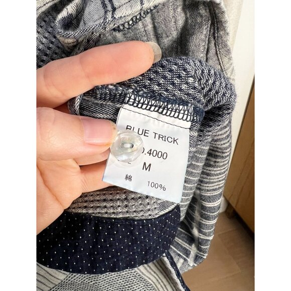 BlueTrick Okayama Stand Collar Shirt with Sashiko Patch Sz M Japan Shacket - Picture 11 of 13